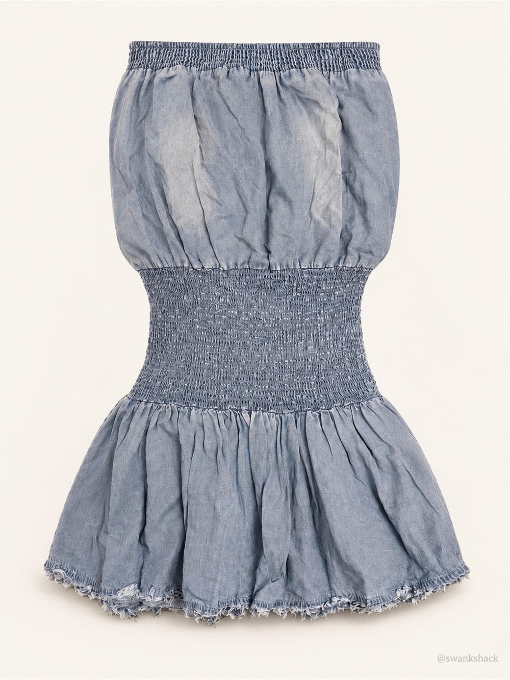 Muche & Muchette Blue Tencel Strapless Smocked Mini Dress One Size